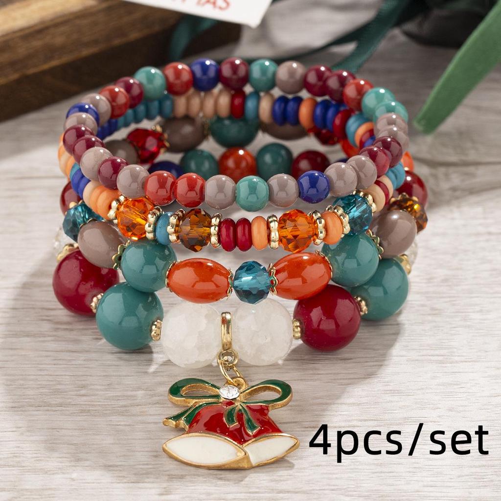 Pulseira Boêmia de Natal Multicamadas com Contas de Cristal para Mulheres