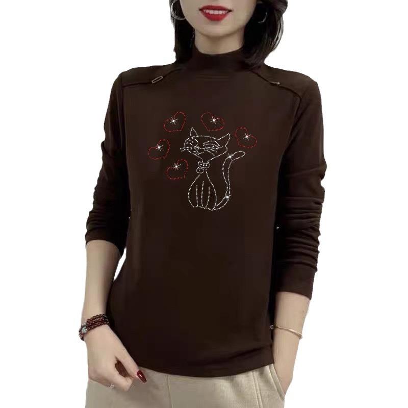 Thickened Warm Semi-turtleneck Bottoming Shirt for Women's Autumn and Winter New Slim-fitting Long-sleeved Solid-color Middle-aged Top for Women