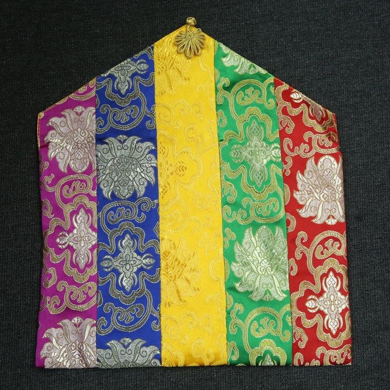 Colorful Buddhist Scripture Storage Bag Organizer Handicrafts Embroidery Satin Button Bag Good Luck Tibetan Home Gift Decorative