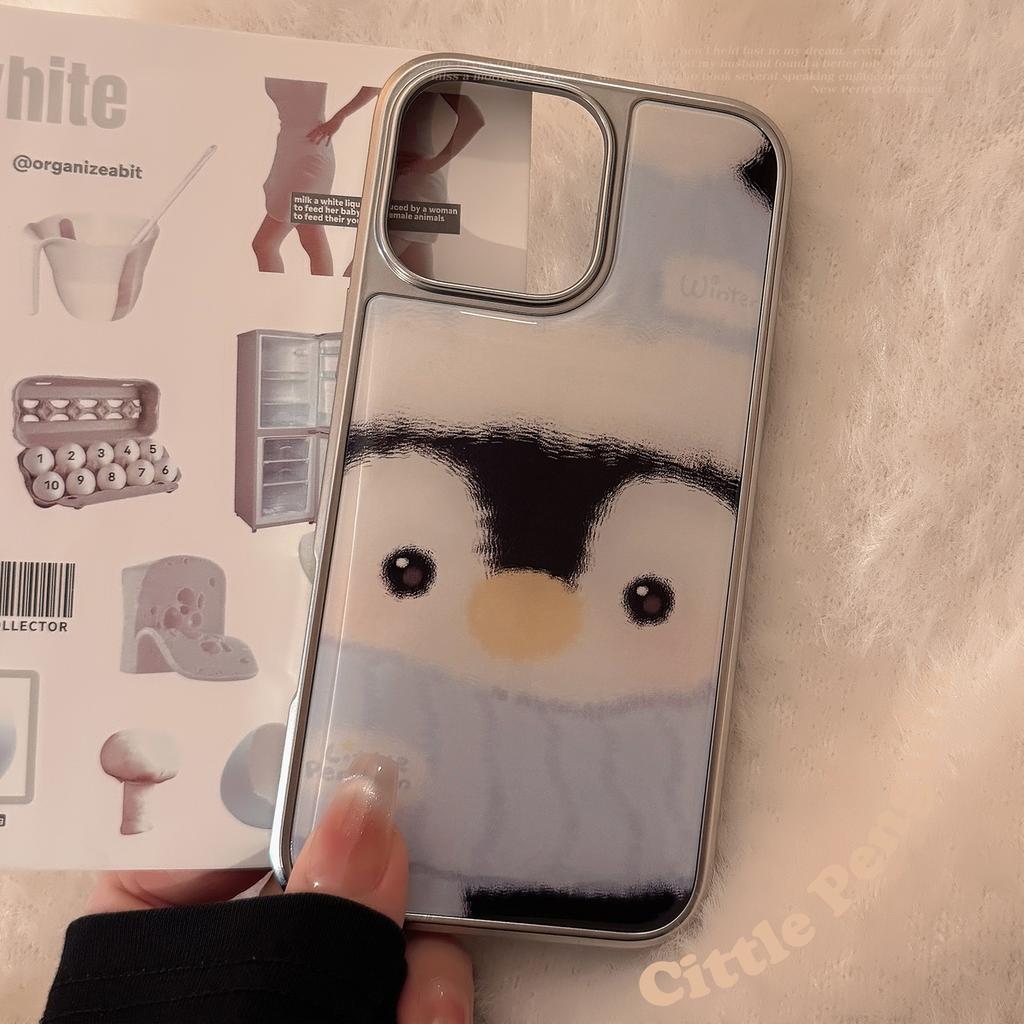 Ins Penguin Suitable for 15pro Max Mobile Phone Case Apple IPhone 16 Electroplated Drip Glue 13 Hard 14 Cute Huawei