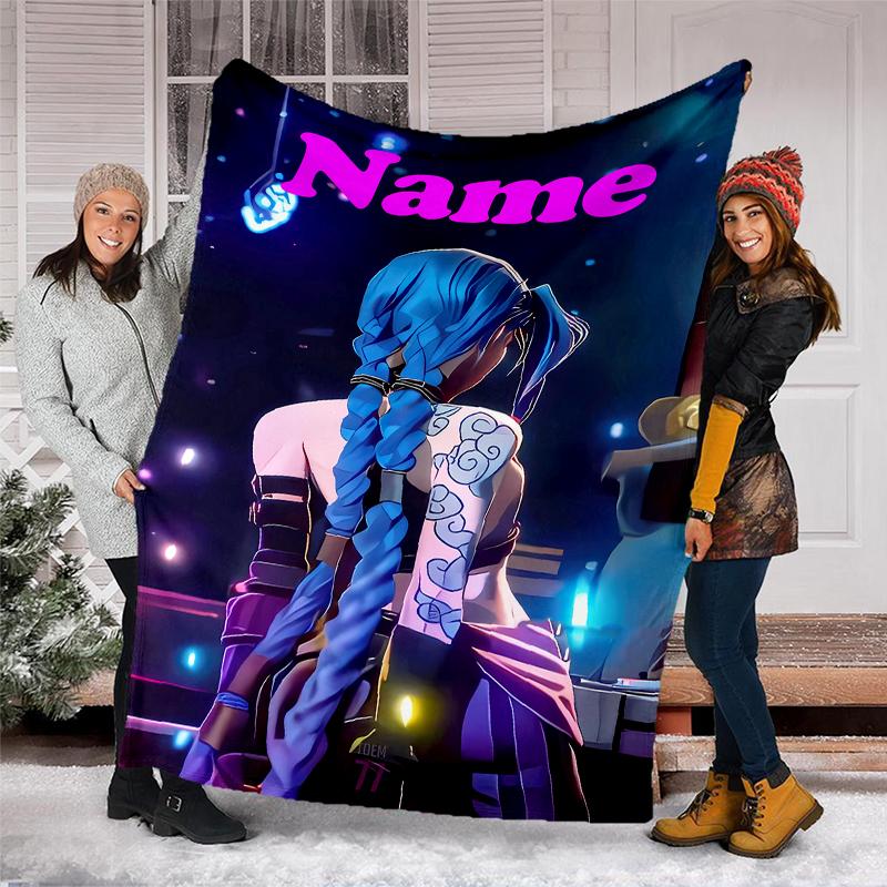 Personalized Custom Name Blanket - League of Legends Jinx Print Design,Blanket for Sofa,Bed,Travel,Camping - Soft and Warm, Great Gift