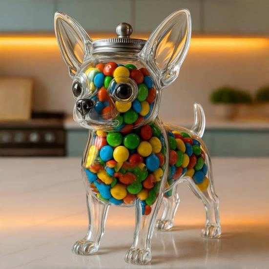 Treat Jar Reusable Dog Shape Glass Airtight Pet Food Storage