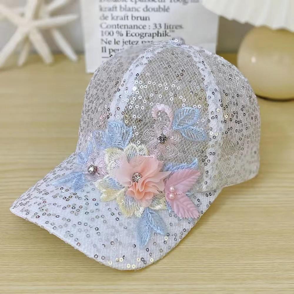1PC Lace and Floral Baseball Cap for Women with Adjustable Hook-And-Loop Fastener and Sequins, Suitable for Parties and Outings
