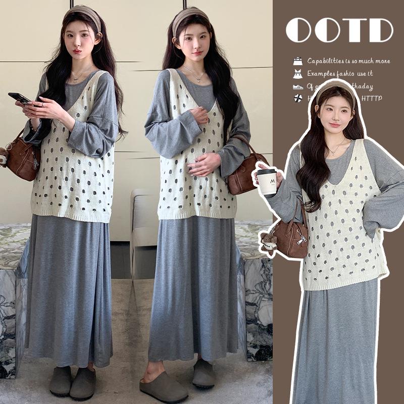 2026 Spring Korean Style Loose Hollowed-Out Maternity Vest Dress Extra Large