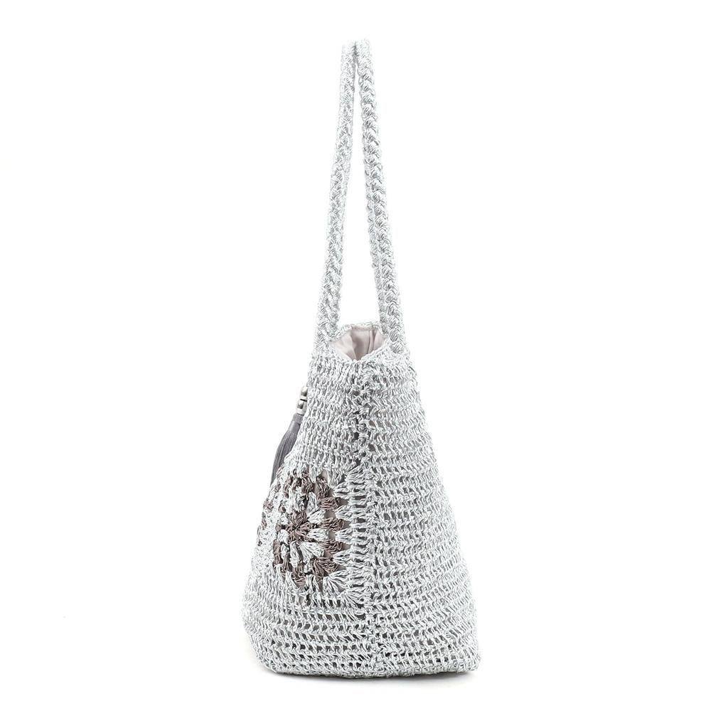 Metallic Cord Crochet Tote Bag 2613112029 Silver [Kuuko] (399)
