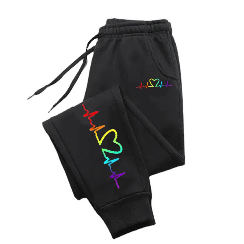 

Women s Fashion Color ECG Print Sweatpants Daily Casual Pants Versatile Street Outdoor Soft Comfortable Drawstring Long Trousers S чорний