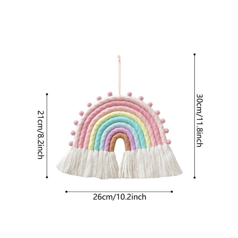 Macrame Rainbow Wall Hanging 8 Lines Tapestries DIY Rope Ornaments with Tassels for Nursery Kid Room Home Decorations X3UC