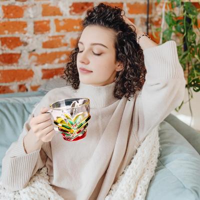 Ručně malovaný skleněný šálek na kávu 175 ml Umělecký hrnek na čaj na kávu latte Žáruvzdorný skleněný hrnek Literární styl Sklenice na pití