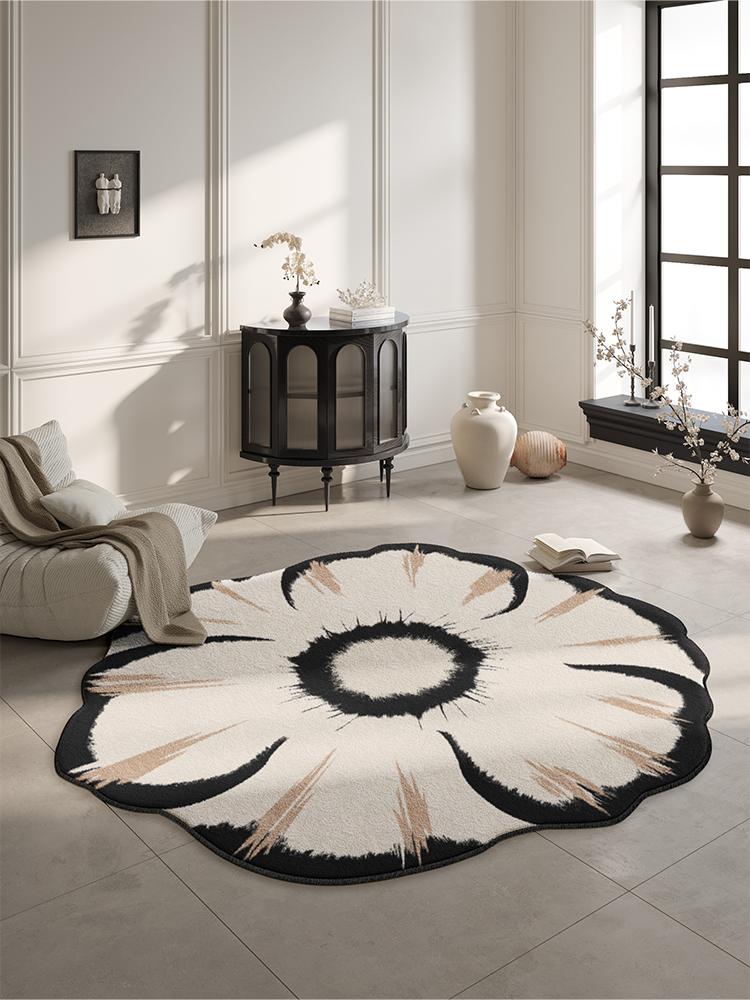 French Retro Carpets for Living Room Irregular Flower Shape Cloakroom Rug Luxury Bedroom Decor Carpet Home Washable Non-slip Mat