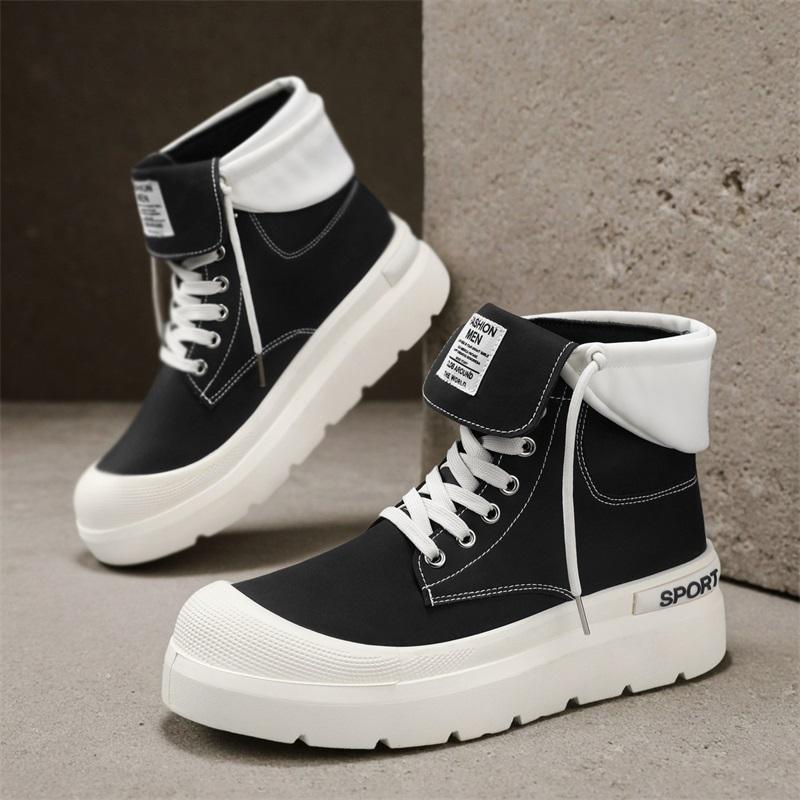 Pánské vysoké boty na silné podrážce Všestranné a trendy britského stylu Pracovní boty Pohodlné a protiskluzové