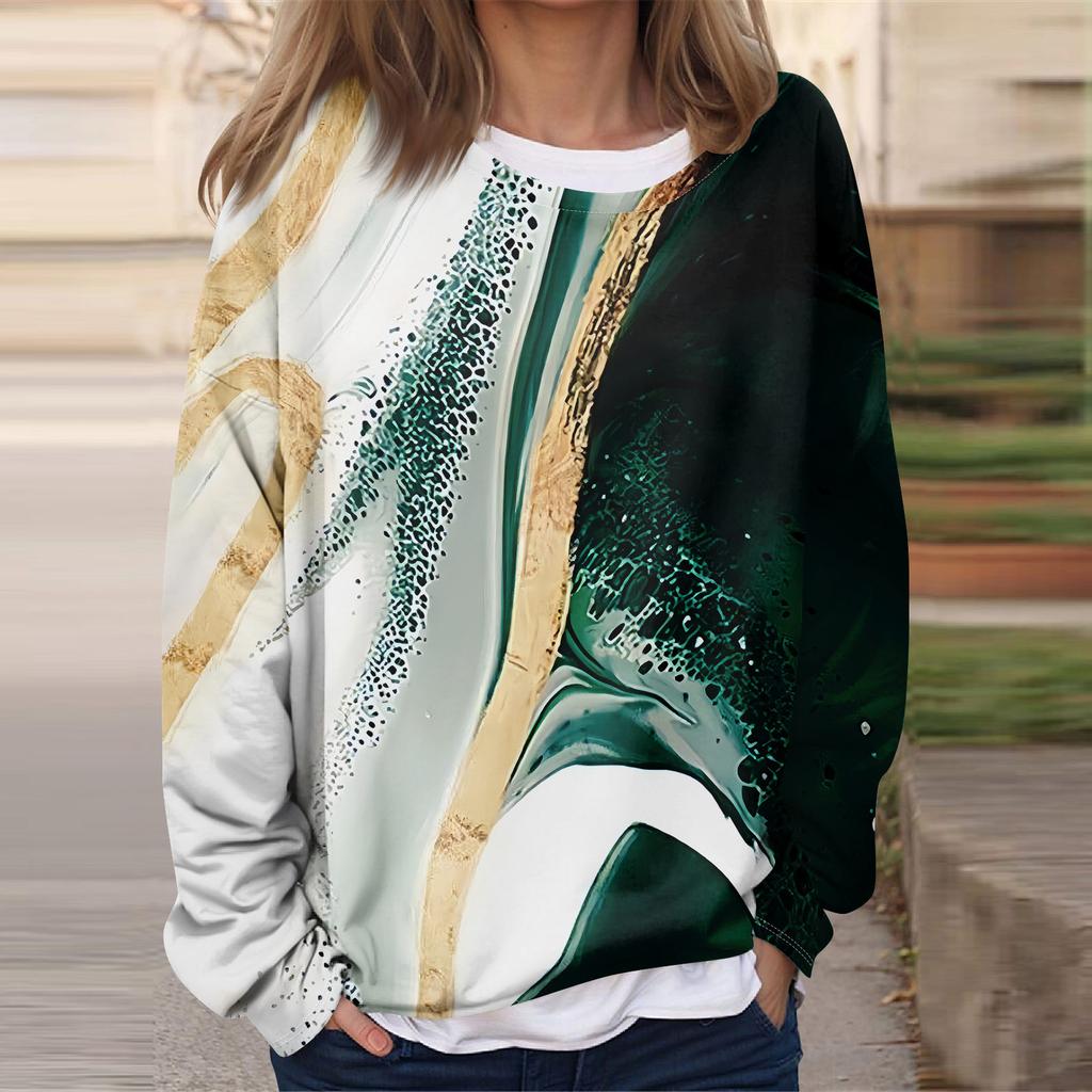 Women's Casual Fashion  Vintage Printed Long Sleeve O-Neck Sweatshirt Layer Pullover Top