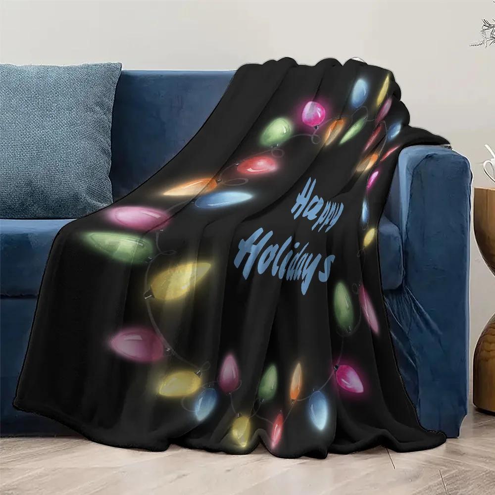 Happy Holidays Fleece Blanket, Multicolor Christmas Lights on Black, Cozy Throw for Festive Sofa and Home Decor