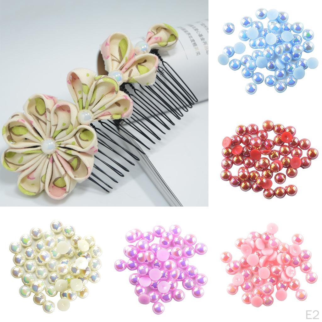 100 Pieces Half Pearl Flat Back 8mm DIY Craft Decoration Button - Pink