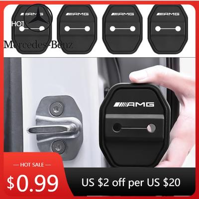 Autocollant de Voiture 4 Pièces Emblème AMG de Voiture Protection de Cache-Serrure de Porte en Silicone Autocollants Pour Mercedes Benz Classe A B C E R G CLA GLC GLA W20
