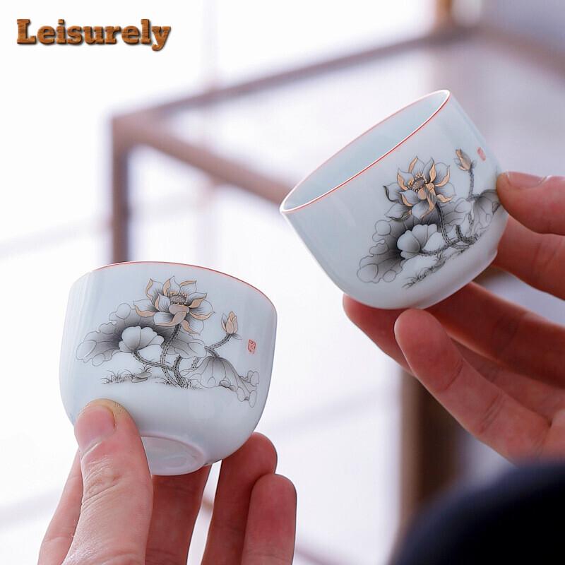 65ml Dehua White Porcelain Teacup Single Ceramic Cup Bowl Tea Tasting Mug Wing-handled Cup Thickened Master Cup Kung Fu Teaset