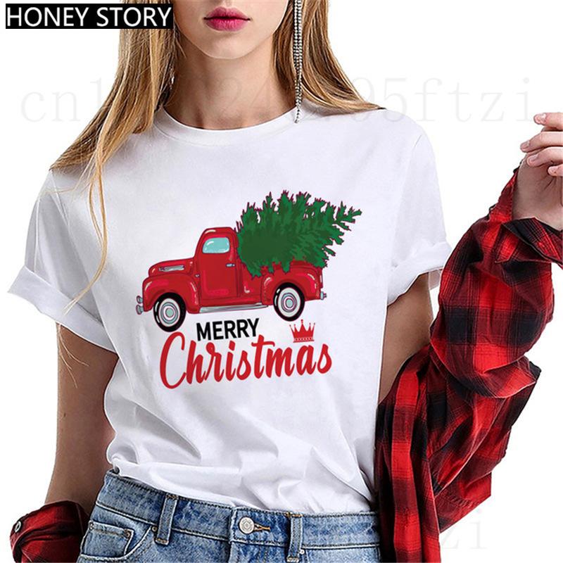 Fashion Cartoon Christmas Tree Graphic Women T-Shirts Summer Short Sleeve O-Neck Female Tops Streetwear Y2K Clothing