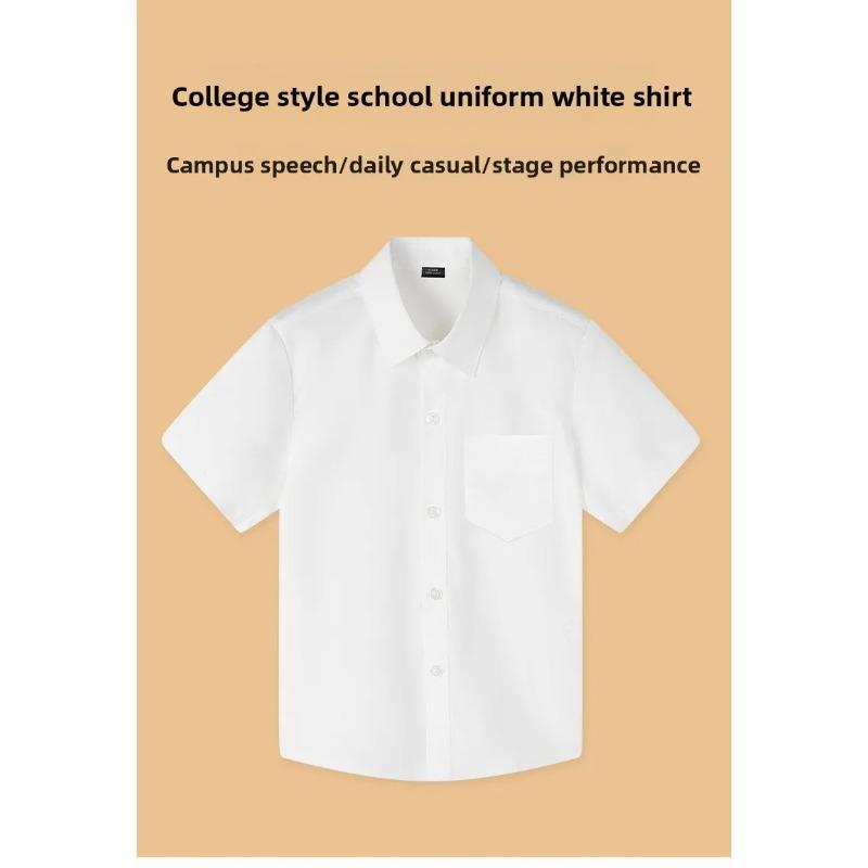 Dětské bavlněné tričko s krátkým rukávem Pohodlné Šetrné k pokožce Jednobarevná vrchní část S plisovaným detailem Pro kluky Dívky Školní uniforma Oblečení na vystoupení