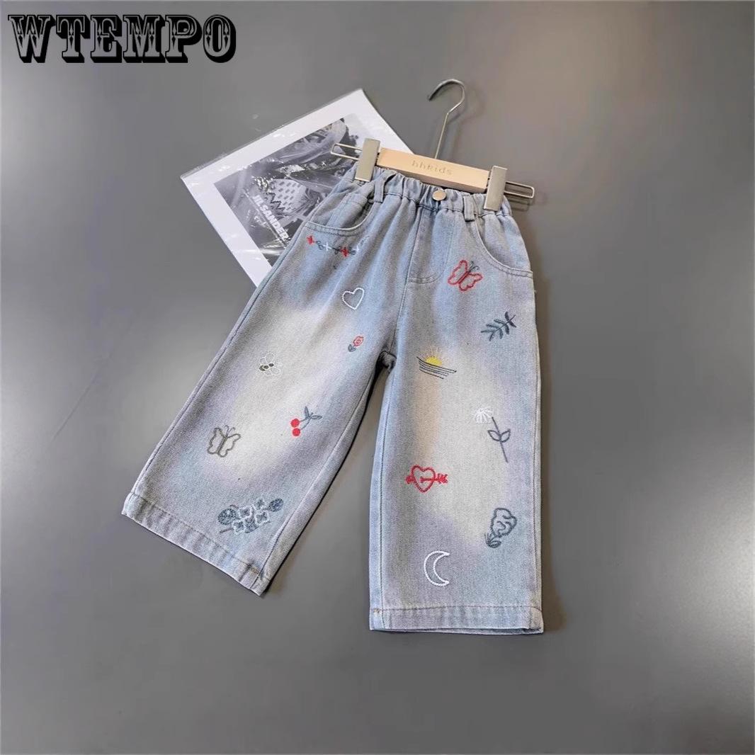 

Girls Denim Wide Leg Pants Children s Jeans Thin Straight Leg Pants High Waisted Pants 170 синій