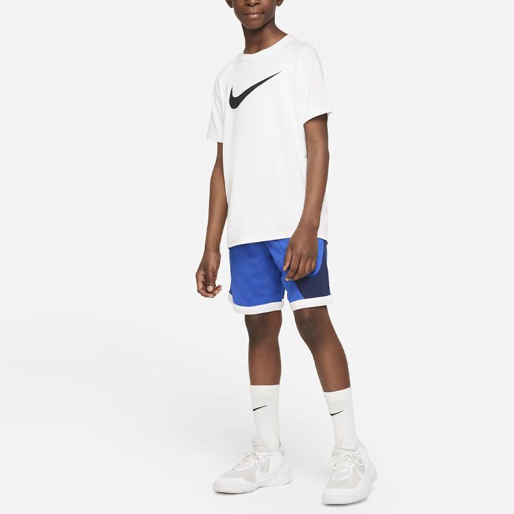 Nike Dri-FIT Logo Patchwork Elastic Waist Loose Basketball Shorts Kids Shorts Blue DM8186-480