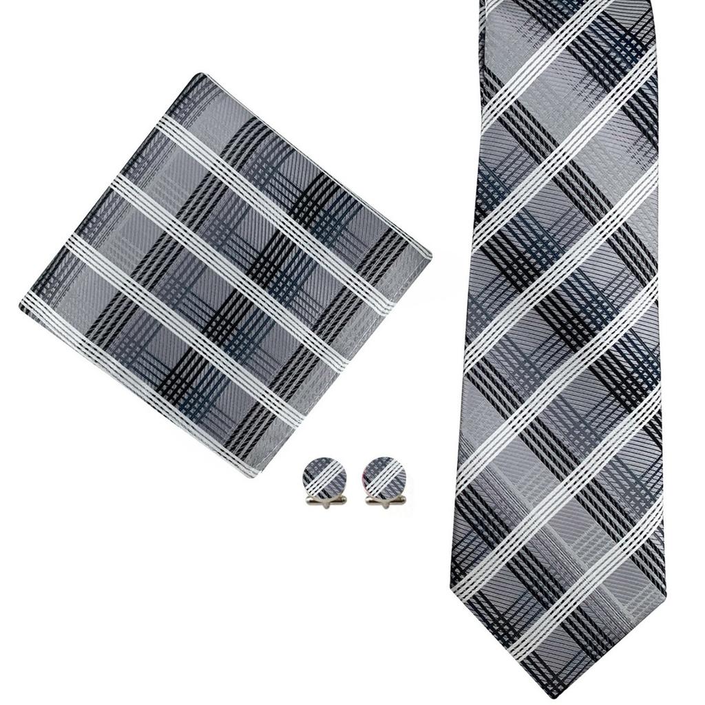 Plaid Formal Wear Men'S Tie Pocket Towel Cuff Three-Piece Set