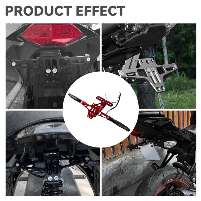 Easy To Install Motorcycle Adjustable Plate Holder Bracket with Integrated Lighting Turn Indicators and License Light