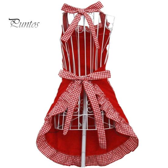Women Cute Bowknot Decor Pocket Apron Plaid Print Splicing Adjustable Lace-up Kitchen Flirty Apron Mother Day Gift