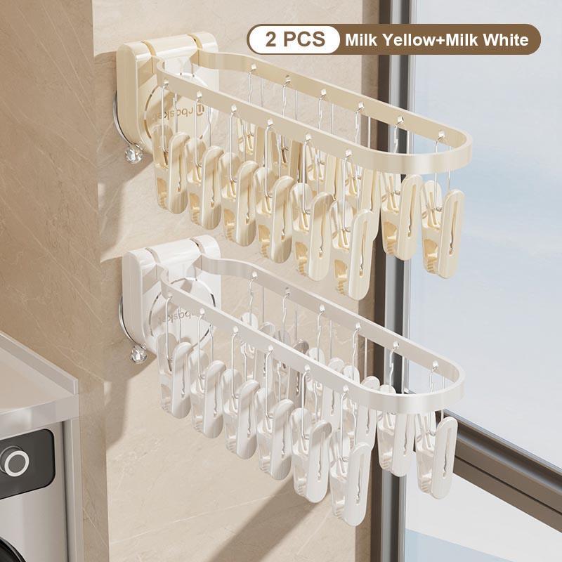 Balcony Drying Rack Folding And Rotating No Punching Suction Drinking Cup Wall Mounted Sock Rack Home Use Storage Durable