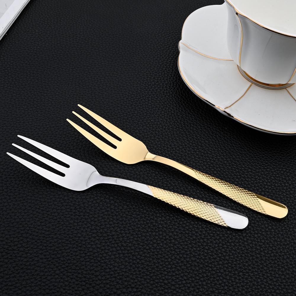 6Pcs Cutlery Stainless Steel Dinner Fruit Fork Colourful Cake Forks With Long Handle Tea Spoons Set for Hotel Party