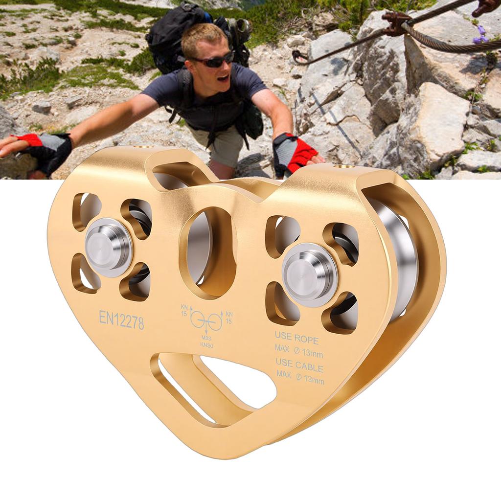 30KN Scripete Zipline Zip Line Cărucior Dublu pentru Cablu Coardă Cățărare Tragere Zipline în Curte Alpinism Echipament de Suspendare Auriu