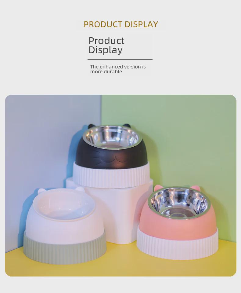 Elevated Stainless Steel & Ceramic Pet Bowls - Anti-Tip Design for Cats & Dogs, Protects Cervical Vertebrae, Double Bowl Set