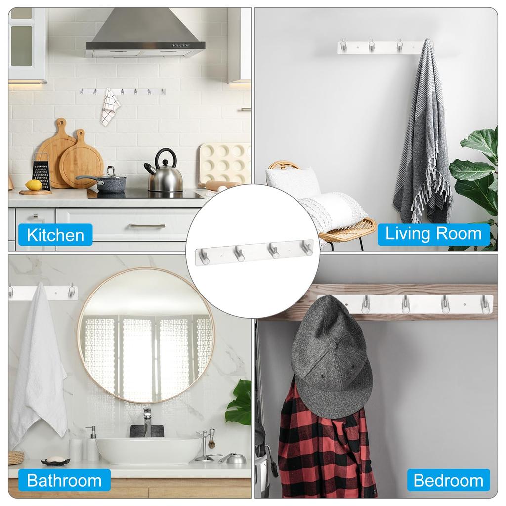 PATIKIL Wall-Mounted Coat Rack, 10" 304 Stainless Steel Beveled Wall Hook Rail, Bathroom Towel Hanger with 4 Hooks for Entryway or Bedroom, Silver
