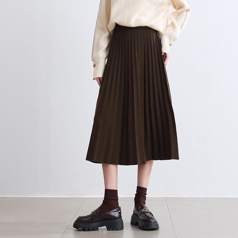 Betu Women's Winter Knitted Pleated Midi Skirt 2410T77