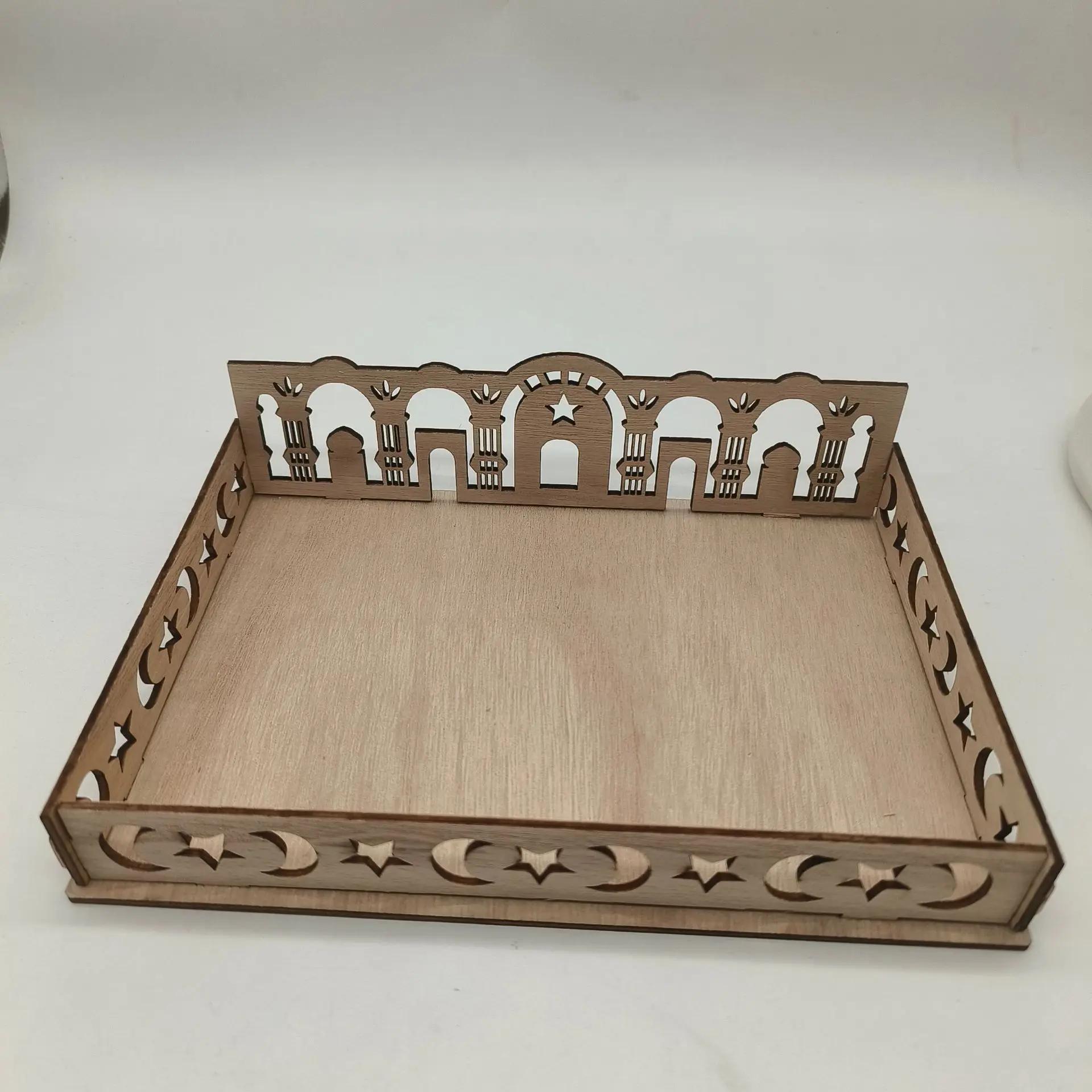 

2024 Ид Мубарак деревянный поднос Луна Звезда держатель еды для Рамадана Карим украшение стола исламские мусульманские вечеринки подарки подносы 22 16 2