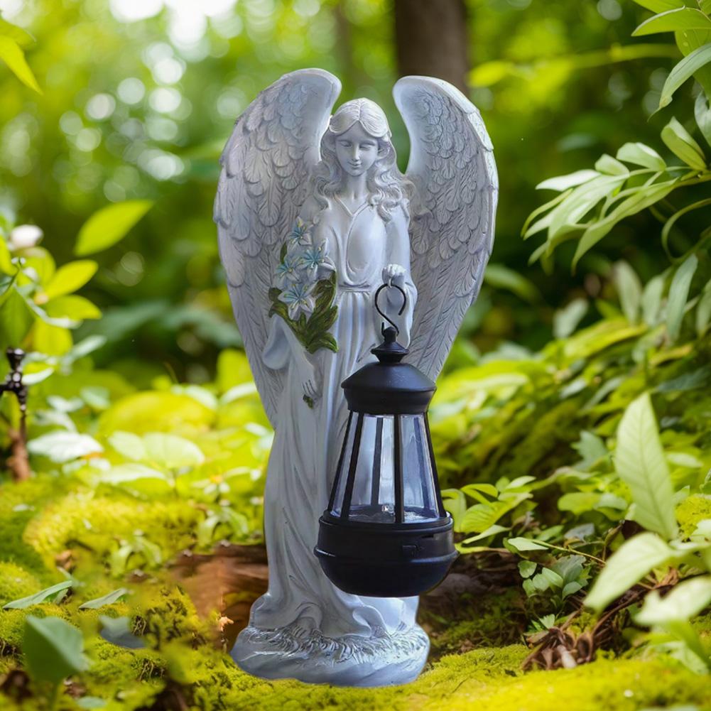 Solar Fairy Wings Statue Lamp Waterproof Angel Ornament Light Auto On & Off Fairy Figurine Decor Lamp for Outdoor Garden Decor