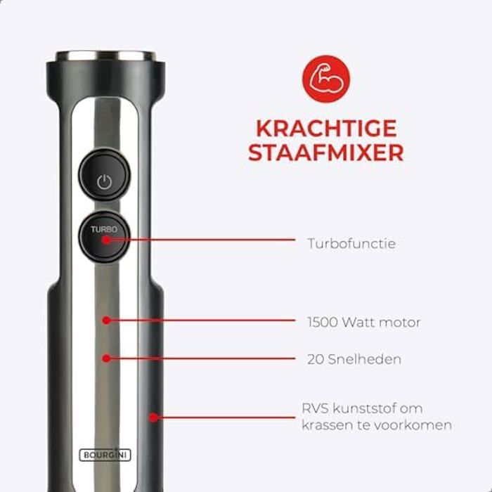 Mixeur Plongeant - BOURGINI - Classic - 1200 W - 20 Vitesses - Turbo