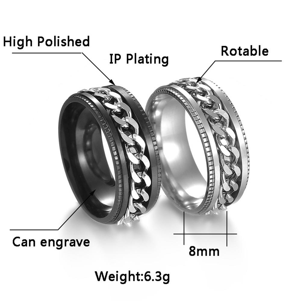 Stainless Steel Anxiety Fidget Spinner Rings for Men Women Rotatable Cuban Chain Punk Rock Anti Stress Jewelry