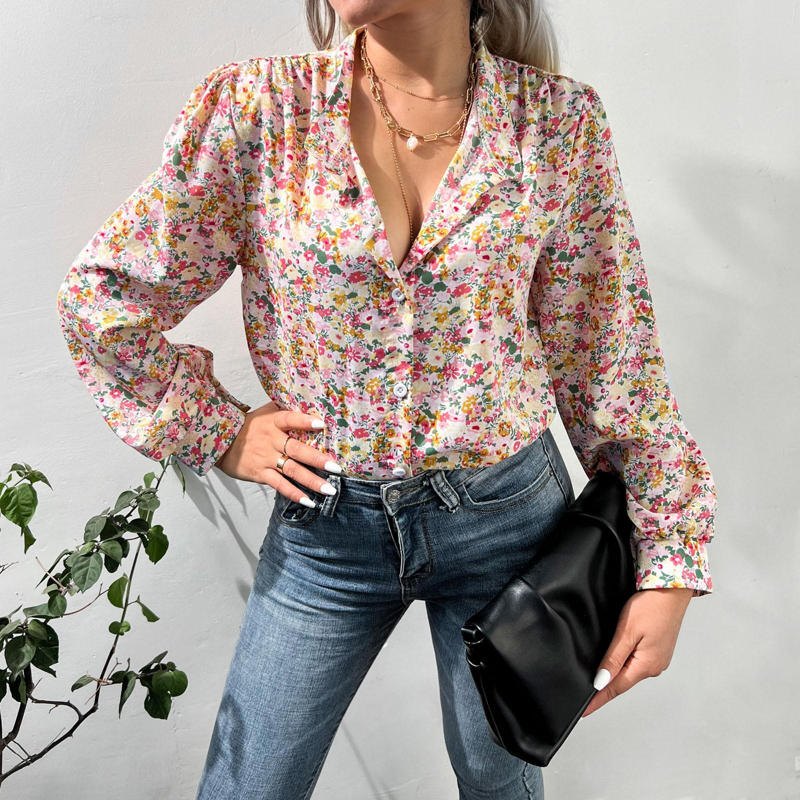 

Женская осенне-зимняя однобортная рубашка с длинным рукавом с принтом XL розовый