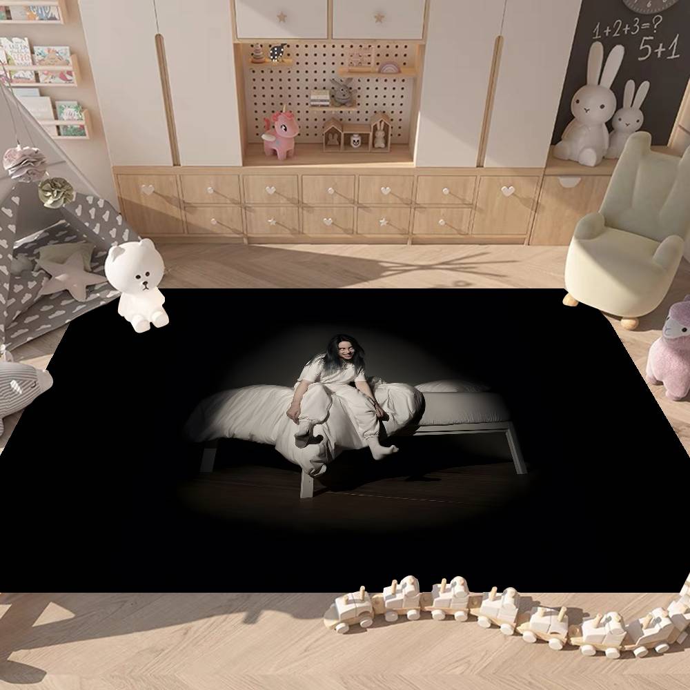 Mode B-Billie Eilish Sänger Zimmerteppiche Rutschfest Wasserabsorbierend Langes Streifenkissen Schlafzimmerteppich Haushalts Teppiche