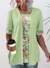2024 Summer Women’s Faux Two-Piece Printed Splice Short-Sleeve T-shirt