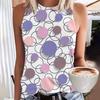 Women's 3D polka dot printed sleeveless T-shirt, round neck off shoulder retro casual vest, Y2K sleeveless top, T-shirt, women's clothing