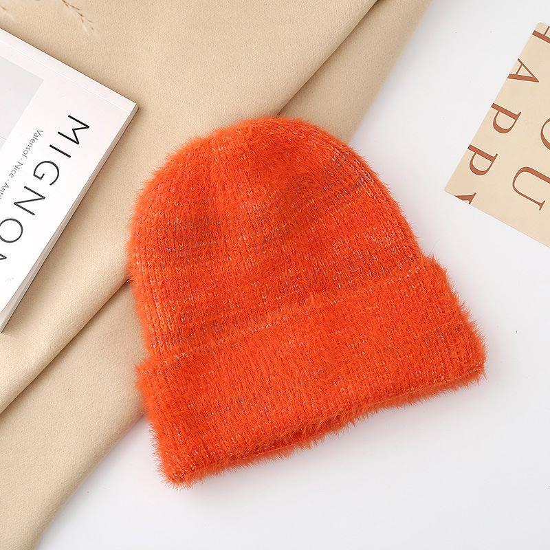New wool hats women and women autumn and winter new imitation mink ear protector cold hat showing small face gradual change color warm knitted hat