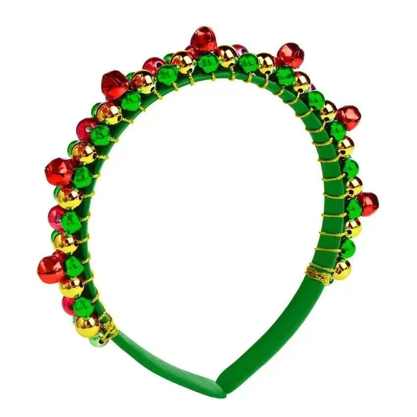 1pc Beaded Christmas Headband with Red Green Beads - Golden Accents Bell Charm, Hand-Wrapped Festive Party & Holiday Accessory