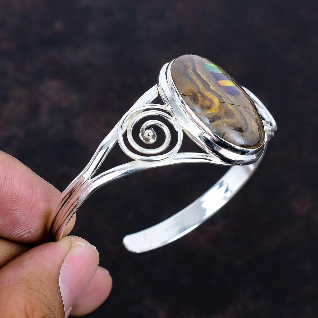 Ethopian Opal In Boulder Opal Cuff Bracelet 925 Sterling Silver Bangle Gemstone Adjustable Cuff Bracelet Handmade Jewelry Gifts for Mother