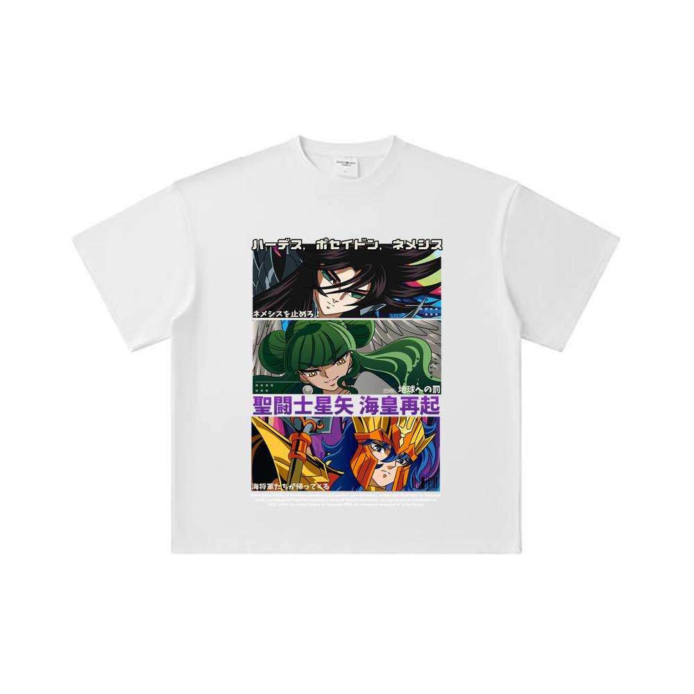260 GSM Double Yarn 32 Count 100% Cotton Saint Seiya V3 Rerise of Poseidon Print Unisex Heavy Cotton T Shirt