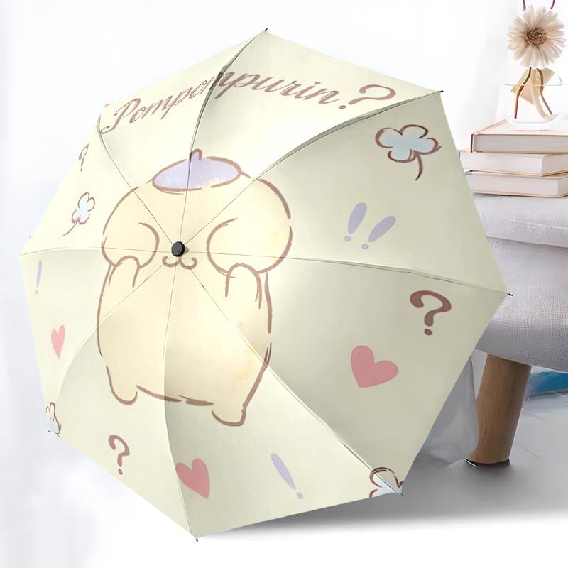 1pc Pompompurin Automatic Folding Umbrella: Portable 3-Fold Design with Iron Frame, Perfect for Outdoor Use, Festive Gifts, Travel, Daily Use, and Fan