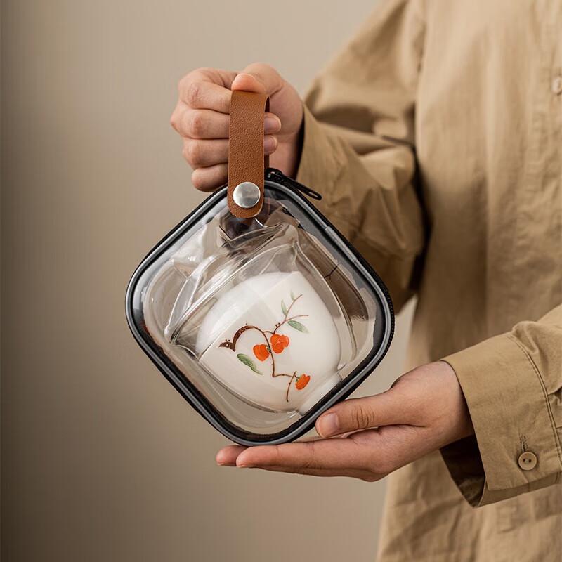 Auspicious Hand-painted Mutton-fat Jade Style Travel Tea Set