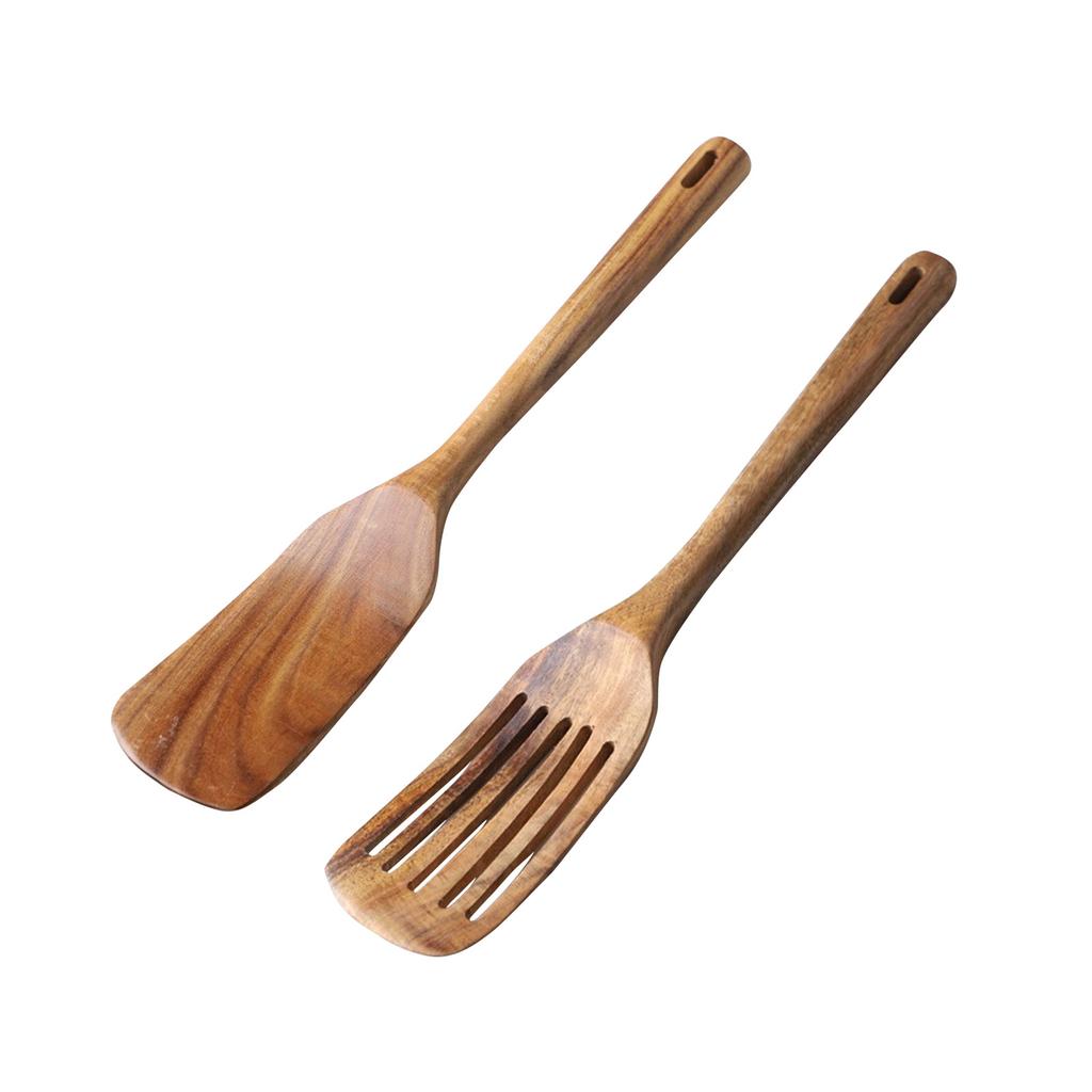 Sada týkového nádobí na vaření, týková dřevěná špachtle, nepřilnavá wok dřevěná špachtle s dlouhou rukojetí