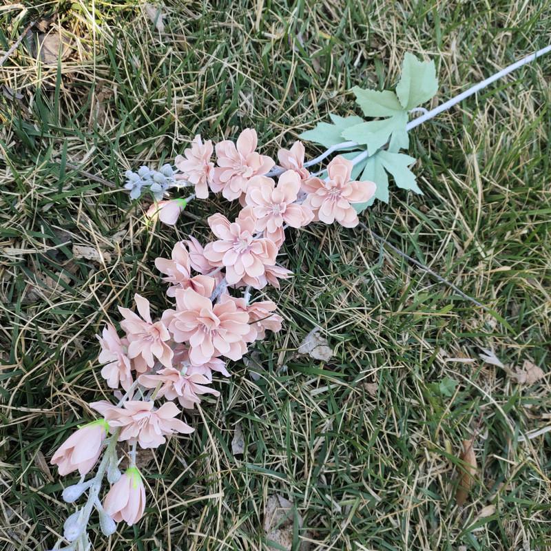 Artificial Larkspur Flocked Stems Double Fork Design Wedding Floral Decor Home Centerpiece Arrangements