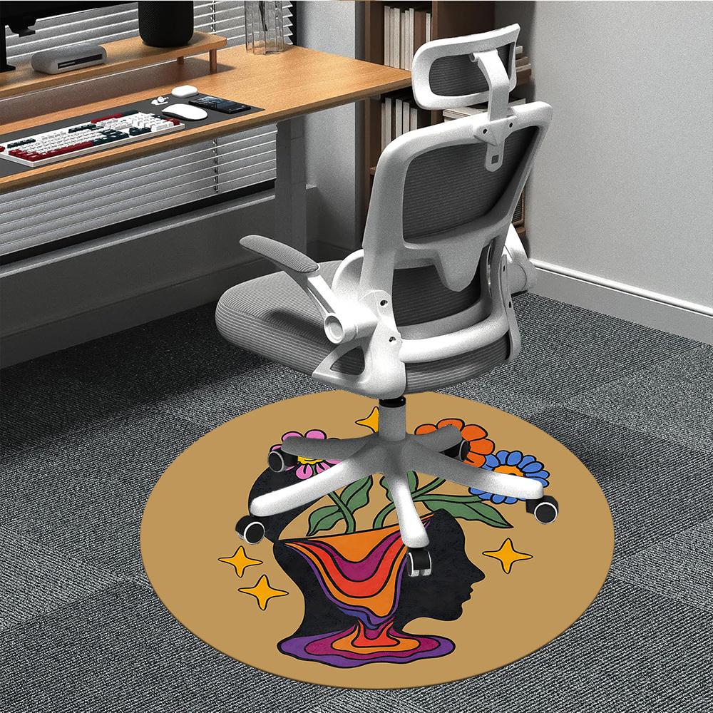 1pc Flower Power Office Round Area Rug,  Mat Suitable For Office, Under Office Chairs Bedroom Living Room Home Decor, Room Deco