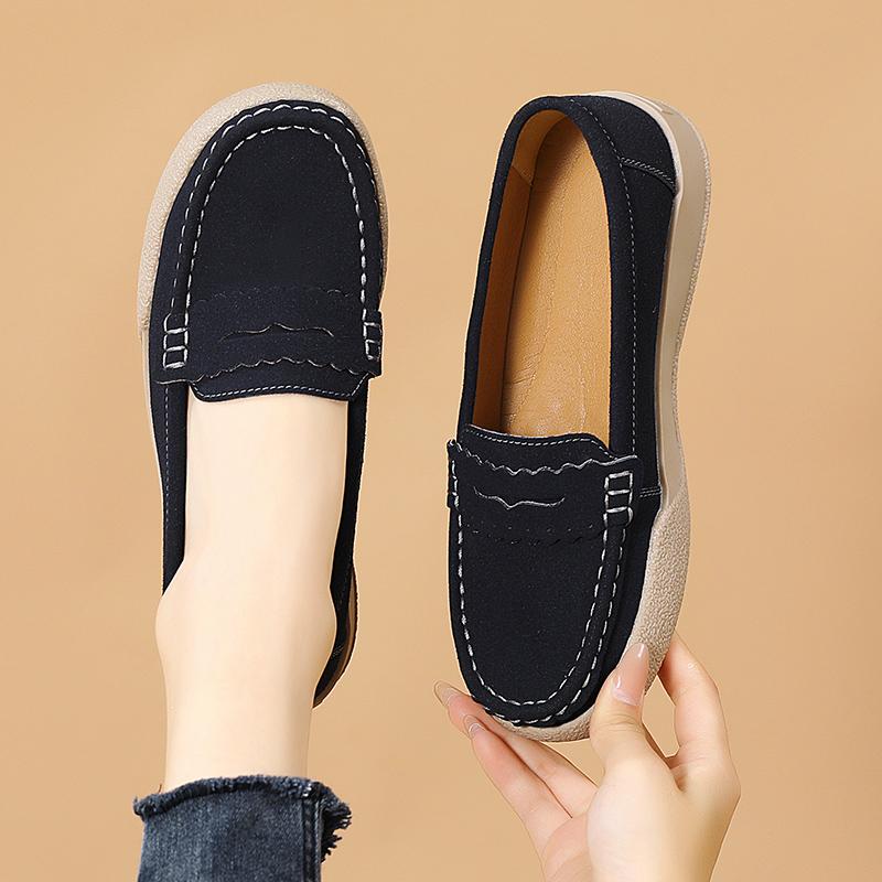 Damen-Mokassins, Penny-Loafer, lässige Slip-Ons, Krankenschwester-Schuhe, Erbsen, weiche Flats, schwarze Fahr- und Wanderschuhe für Damen